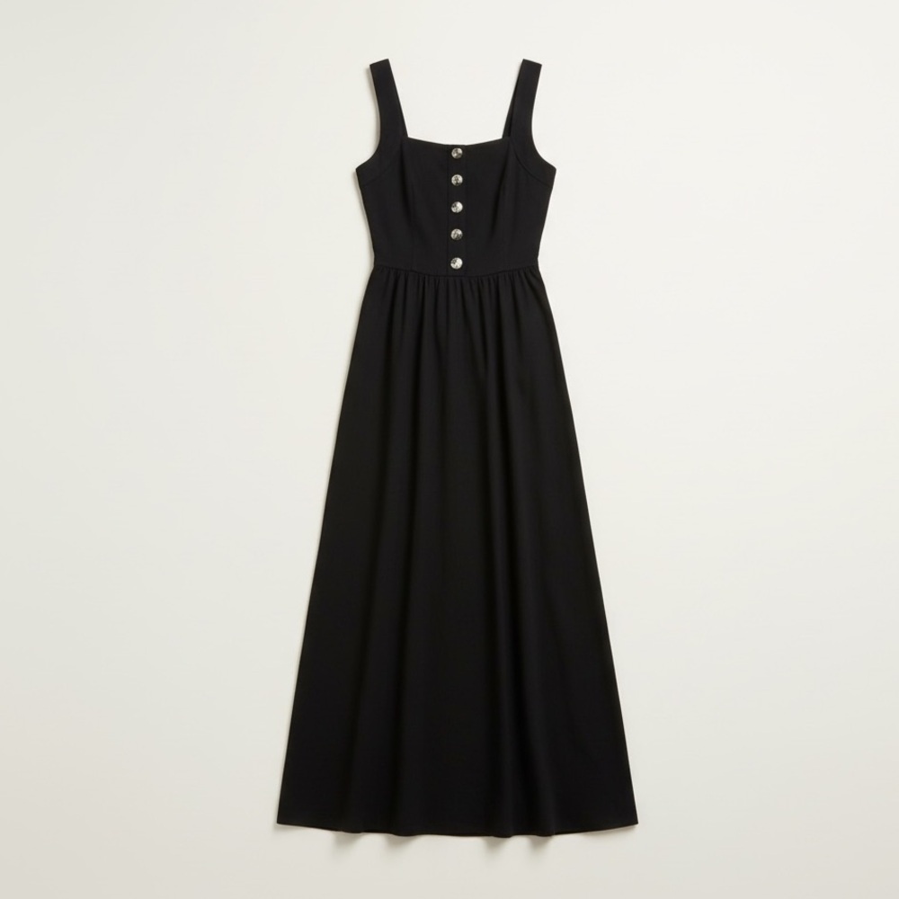 ASOS DESIGN square neck midi sundress with button detail in black​